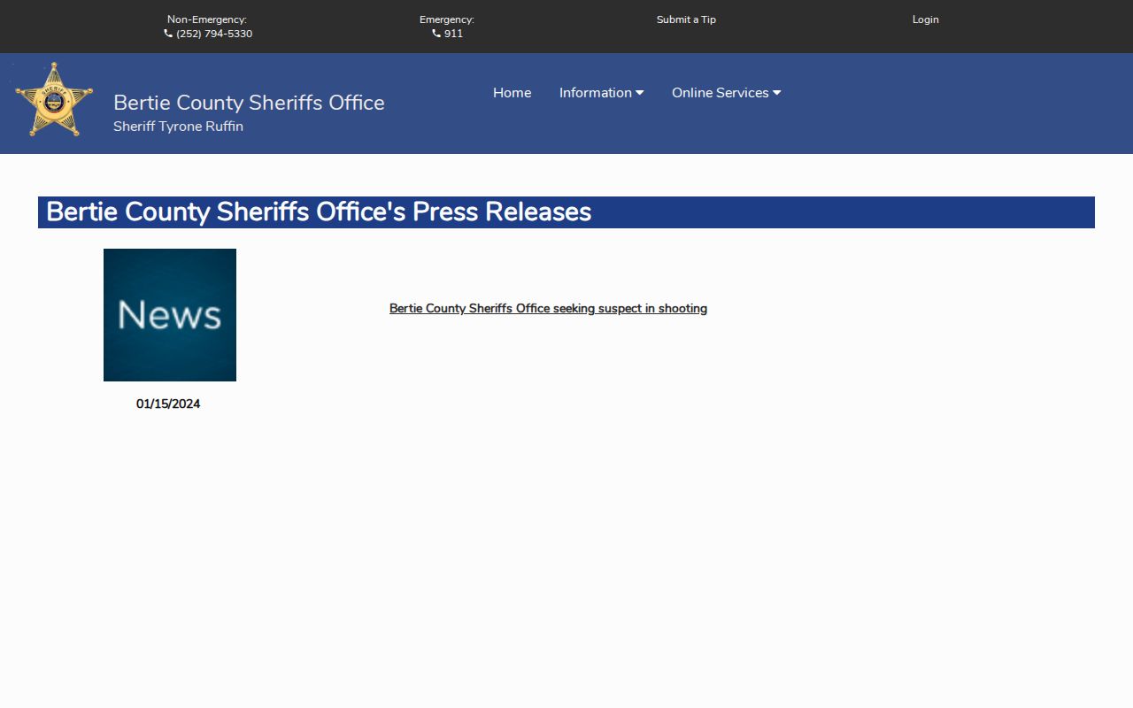 Bertie County sheriff press-release index