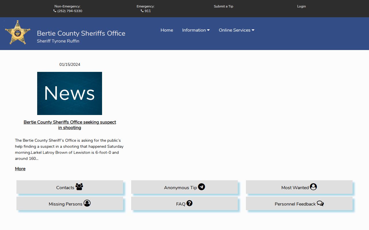 Bertie County official sheriff portal and public records resources
