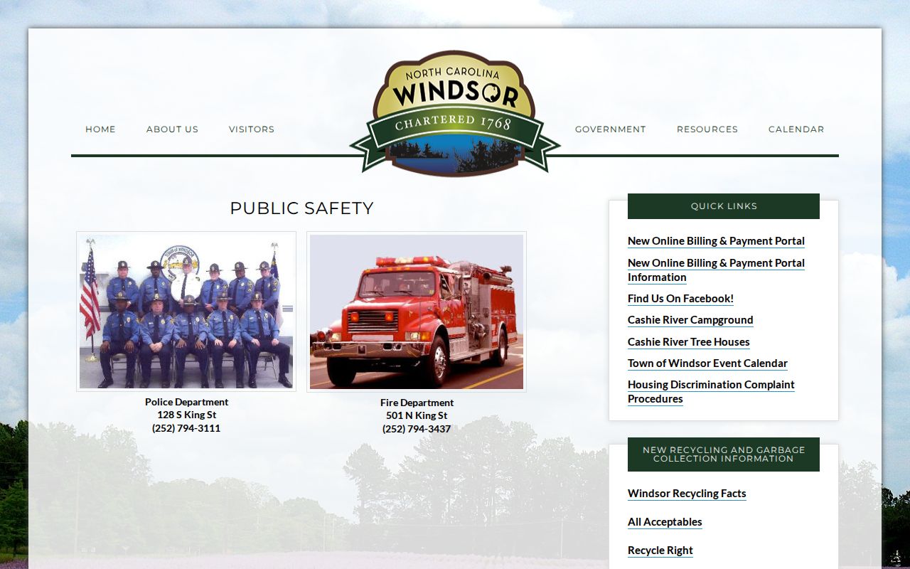 Windsor North Carolina public safety and police contact page